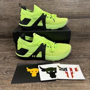 Under Armour Project Rock 4 Shoes Mens Size 11.5 Neon Green HOVR Training